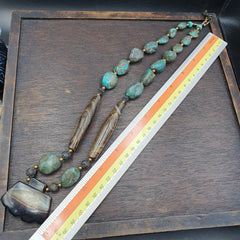Antique himalayan tibetan agate, turquoise amulet beads necklace trq2