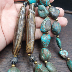 Antique himalayan tibetan agate, turquoise amulet beads necklace trq2