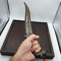 Antique persian silver inlay dagger vintage lion -head handle with sheath