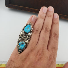 Vintage Arizona Turquoise Ring: Adjustable Brass Band, Natural Stone
