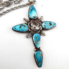 Turquoise Cross Pendant Necklace: Silver Finish Christian Jewelry