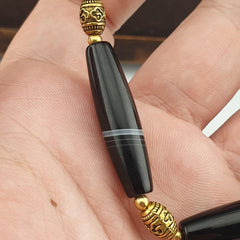 Antique old yemeni agate natural white 1 line black gate beaded bracelet