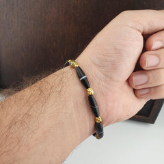 Antique old yemeni agate natural white 1 line black gate beaded bracelet