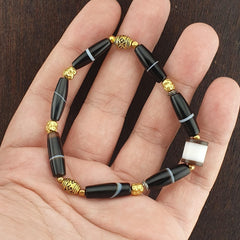 Antique old yemeni agate natural white 1 line black gate beaded bracelet