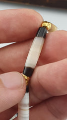Antique old yemeni agate natural lines white agate beaded bracelet