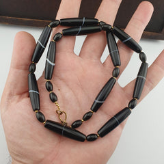 Antique old yemeni agate natural rare pattern banded agate beads 11 pieces