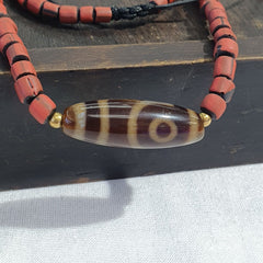 Vintage agate 2 eyes bead tibet himalayan dzi pendant necklace