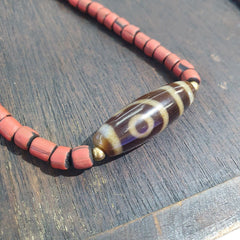 Vintage agate 2 eyes bead tibet himalayan dzi pendant necklace