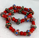 8mm Antique Venetian cranberry red White Heart chevron Beads Bracelet