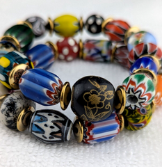 LOT 2 Venetian African Style floral and Chevron Glass Beads Bracelet