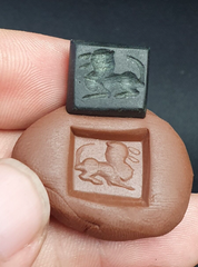 Ancient Antique Middle Eastern Dark green jade Stone Stamp Seal Animal