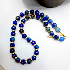 Beautiful Blue Dyed Stone with Rhine stone Decorative Spacer Beads necklace