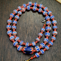 Old blue chevron beads 9mm 6 layers Chevron glass beaded necklace Gift