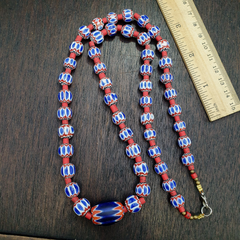 Old blue chevron beads 9mm 6 layers Chevron glass beaded necklace Gift