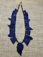 Ancient Vintage old lapis Lazuli carving Leaf Amulet necklace rare pendants