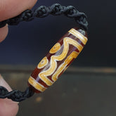 3 eyes taiwan etched age bead old amulet red agate vintage pendant necklace