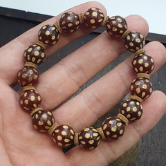 Tibetan etched carnelian agate bead decorated beads dotted bracelet.