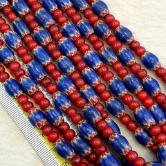 Beads of antiquity vintage venetian white heart and blue chevron beads necklace