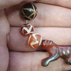 Antique animal figurine carving agate etched agate and pumtek beads lot