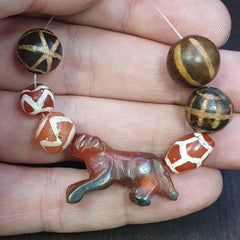 Antique animal figurine carving agate etched agate and pumtek beads lot