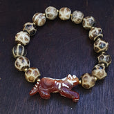 Antique tibetan agate animal figurine with burmeese pumtek beads bracelet