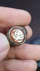 Antique tibetan etched agate center stone red carnelian sterling silver ring