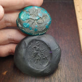 Anitique blue green turquoise stamp seal intaglio engraved pendant bead