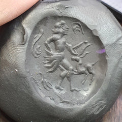 Anitique blue green turquoise stamp seal intaglio engraved pendant bead