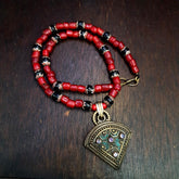 Venetian Whiteheart Chevron Bead Necklace: Amethyst Turquoise Pendant