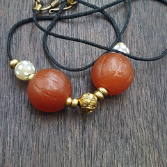 2 old himalayan red agate carnelian melon shape beads 18mm rd-r2