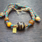 Handmade dzi bead bracelet multicolor cord - spiritual beads bracelet