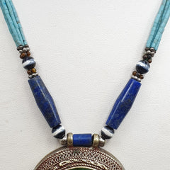 Lapis Lazuli Necklace with Tiny Turquoise & Glass Seed Beads – Afghanistan Gemstone Jewelry Gift