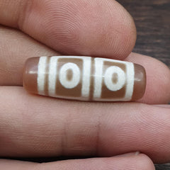 4 eyes old himalayan indo tibetan pinkish agate dzi bead rare pattern