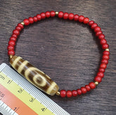 2 slide eyes old himalayan tibetan agate dzi bead unique pattern bracelet
