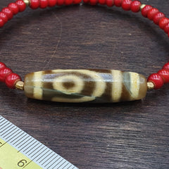 2 slide eyes old himalayan tibetan agate dzi bead unique pattern bracelet