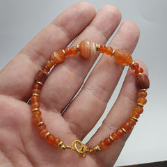 Antique ancient agate carnelian beads bracelet #jn-br1