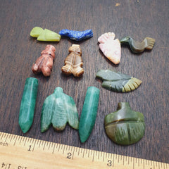 11 pcs vintage lapis lazuli, jade crystal amazonite stone amulets pendants