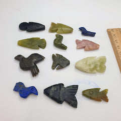 12 pcs vintage lapis lazuli, jade crystal stone birds fish amulets pendants