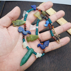 Vintage amazonite, lapis lazuli, jade crystal stone amulets pendants necklace
