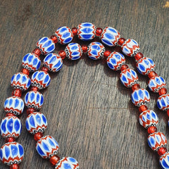 Handmade Chevron Glass Beaded Necklace, Black Floral Pendant