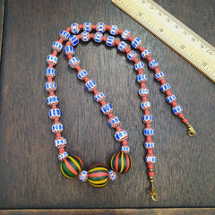 Blue Chevron Glass Beaded Necklace, Multi-Layer Strand