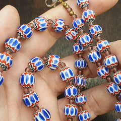 Blue chevron beads 9mm 6 layers chevron glass beaded necklace gift