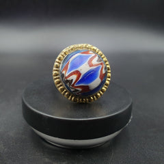 Vintage Chevron Mosaic Glass Brass Ring