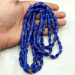 3 vintage blue chevron beads venetian african style 13.5mmx7mm beads long strand