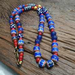 Venetian style mix beads whiteheart, chevron,feather,skunk beads necklace