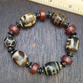 Tibetan dzi beads & Carnelian Beads old amulet Agate Vintage Tibet Bracelet