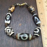 Tibetan Old Agate Dzi Beads Protective Bracelets Amulet Pendant