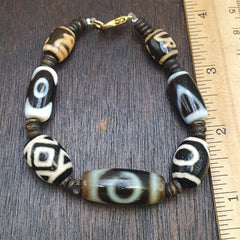 Tibetan Old Agate Dzi Beads Protective Bracelets Amulet Pendant