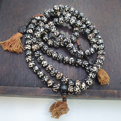 Vintage Himalayan Inscripted Spells on Yak Bone 108 BEADS ROSARY Mala TB-B34