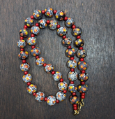 Vintage Venetian Red White Heart and Eyes Art Glass Bead Necklace